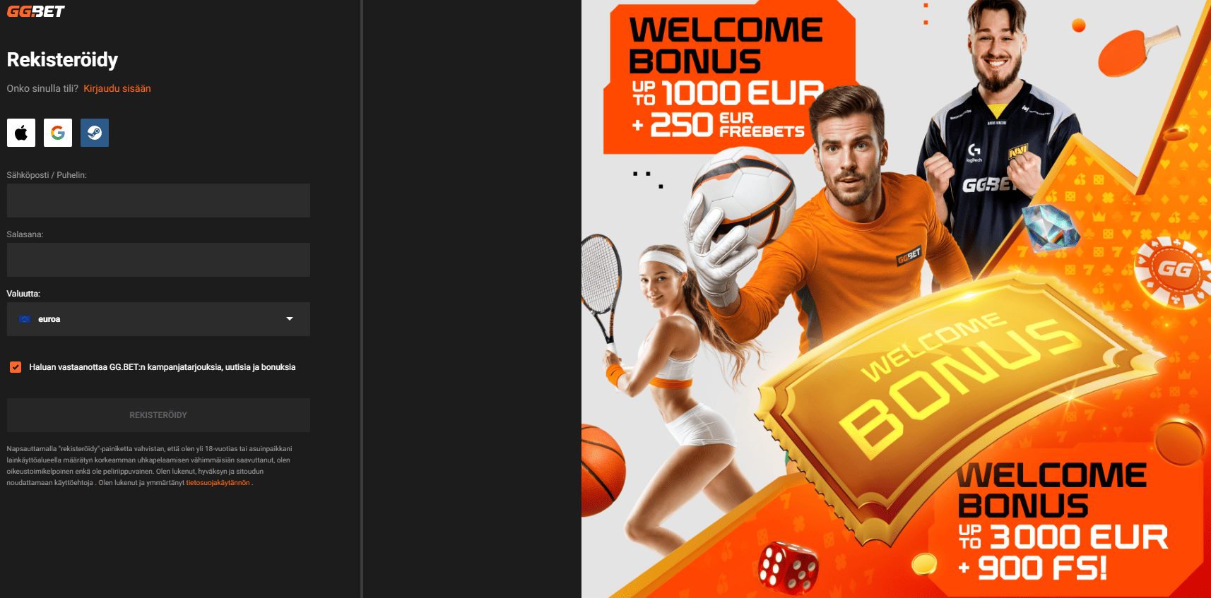 GGBet kasino kirjautuminen