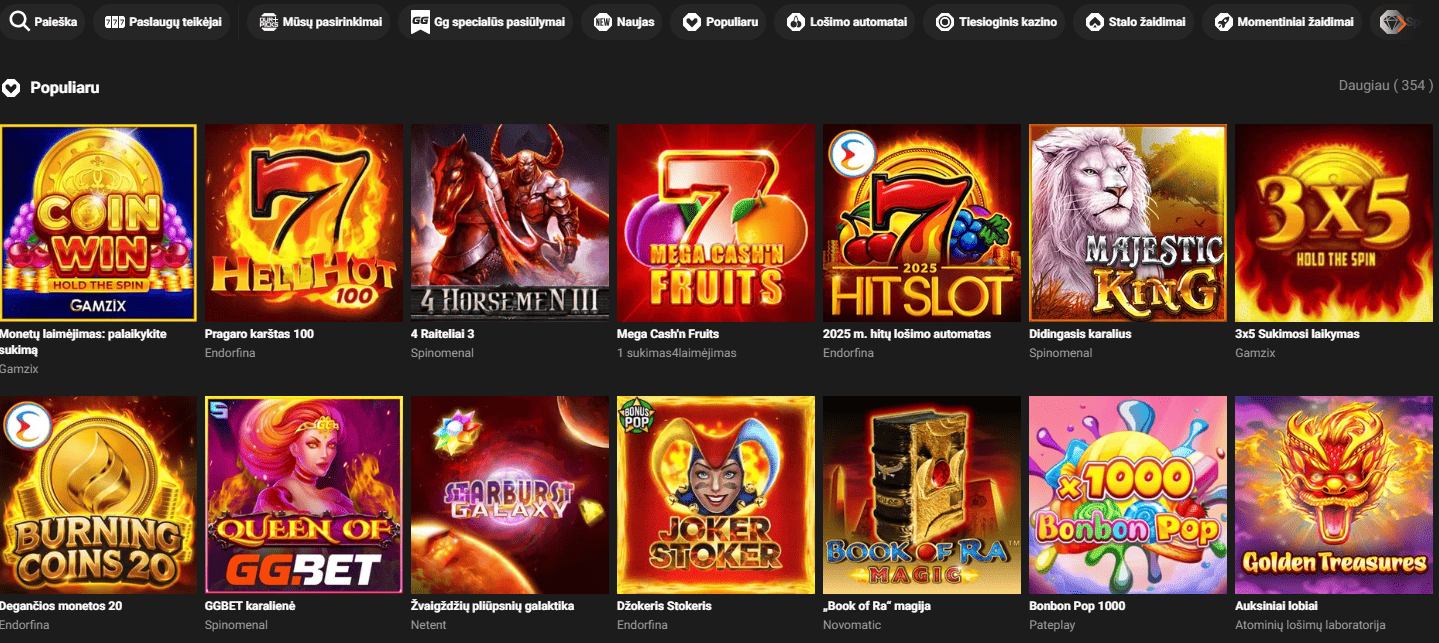GGBet kazino žaidimų rūšys