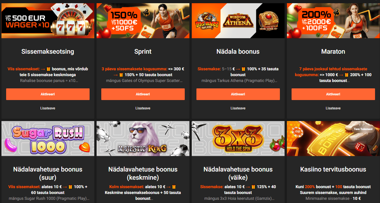 GGBet kasiino boonusvalikud